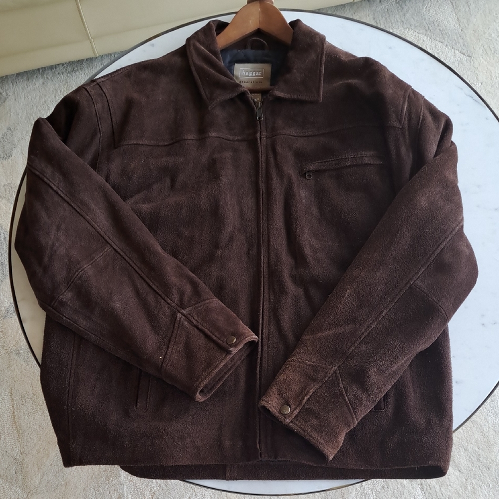 Oversized Haggar Dark Brown Suede Leather Jacket